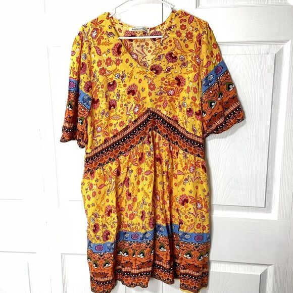 Rustty Dustty Floral Dress Yellow Paisley Spring Dress 3XL Rusttydustty - Picture 1 of 11